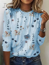 Ingvn - Women’s T Shirt Tee White Yellow Pink Floral Print Long Sleeve Holiday Weekend Basic