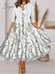 Ingvn - Women’s Two Piece Dress Set Casual Chiffon Outdoor Daily Fashion Elegant Print Midi V