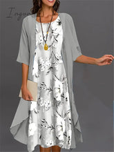 Ingvn - Women’s Two Piece Dress Set Casual Print Outdoor Daily Fashion Elegant Midi Crew Neck 3/4
