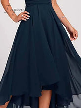 Ingvn - Women‘s Wedding Guest Dress Swing Semi Formal Midi Blue Short Sleeve Pure Color Mesh