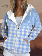 Ingvn - Women’s Zip Hoodie Sweatshirt Active Sportswear Drawstring Up Front Pocket Pink Blue