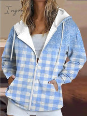 Ingvn - Women’s Zip Hoodie Sweatshirt Active Sportswear Drawstring Up Front Pocket Pink Blue