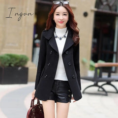 Ingvn - Woolen Coat Women’s Early Autumn All - Match Short Small Shawl Gown Casual Black / M