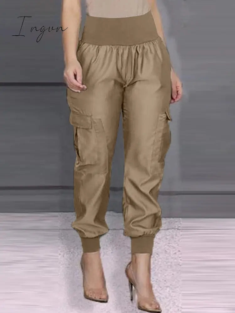 Ingvn - Work Ol Overall Women Casual Solid Pant Vintage Elastic Waist Pencil Trouser 2023 Fashion