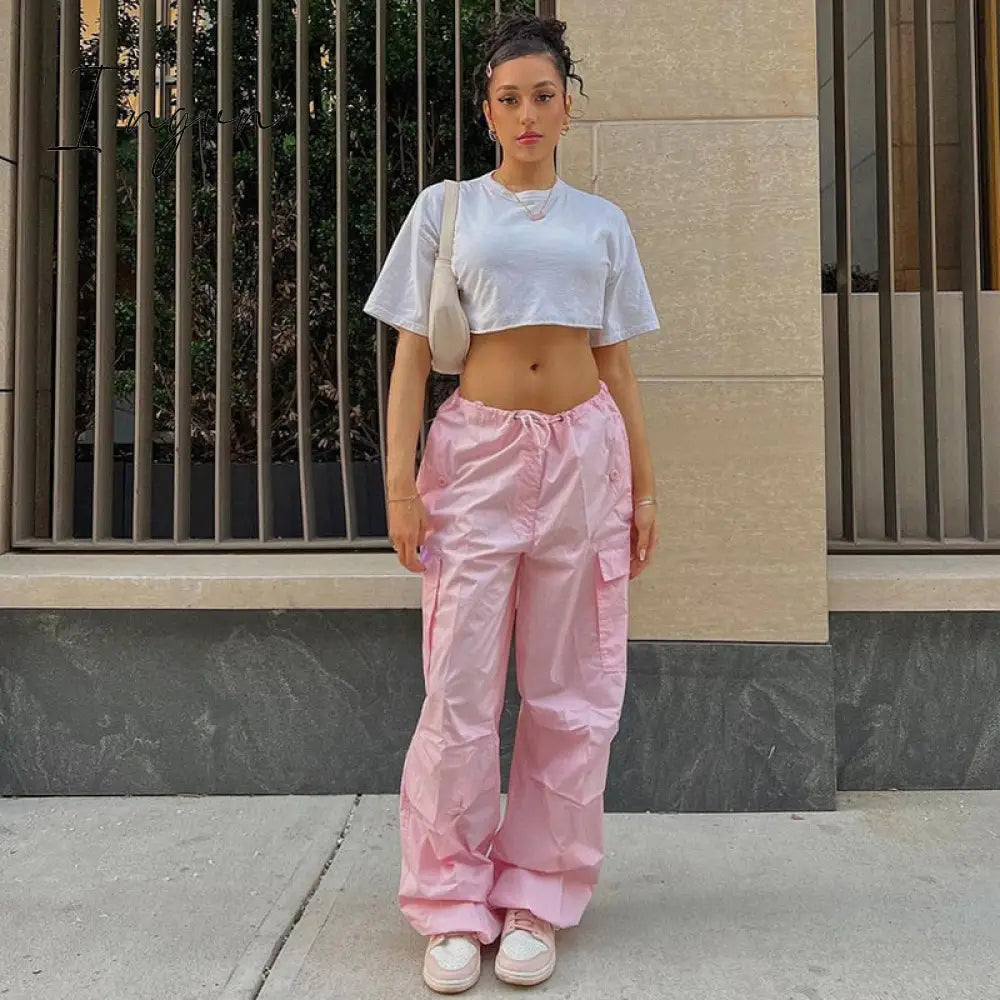 Ingvn - Y2K Clothing Oversized Plus Size Low Waist Parachute Loose Baggy Sweatpants Trousers Women