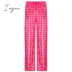 Ingvn - Y2K Pink Pants Heart Printed Sweet Trousers Vintage Aesthetic Party Pockets Joggers