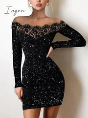Ingvn - Y2K Sexy Floral Print Contrast Mesh Bodycon Dress Geometric Night Out Vestidos Mini Casual