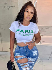 Ingvn - Y2K White Crop T Shirt Women Letter Print O-Neck Short Sleeve Casual Tops Fashion Cute