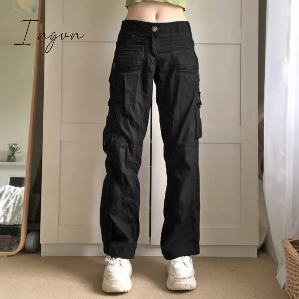 Ingvn - Y2K Women Loose Jeans Fashion Street Low Waist Pocket Long Washed Solid Color Casual