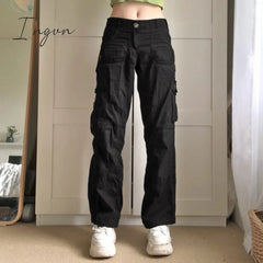 Ingvn - Y2K Women Loose Jeans Fashion Street Low Waist Pocket Long Washed Solid Color Casual