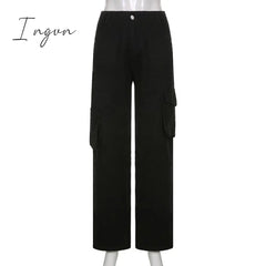 Ingvn - Y2K Women Loose Jeans Fashion Street Low Waist Pocket Long Washed Solid Color Casual