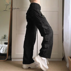 Ingvn - Y2K Women Loose Jeans Fashion Street Low Waist Pocket Long Washed Solid Color Casual