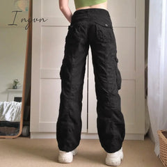 Ingvn - Y2K Women Loose Jeans Fashion Street Low Waist Pocket Long Washed Solid Color Casual