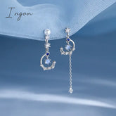 Korean New Light Luxury Zircon Moon Star Asymmetric Stud Earrings For Women Crystal Cloud Pearl