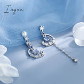 Korean New Light Luxury Zircon Moon Star Asymmetric Stud Earrings For Women Crystal Cloud Pearl