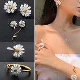 Korean Style Cute Small Daisy Flower Stud Earrings For Women Girls Sweet Statement Asymmetrical