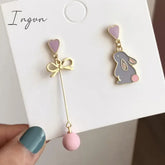 Korean Style Flower Cute Animal Dangle Earrings For Women Moon Stars Kitten Rabbit Balloon