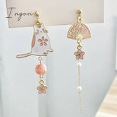 Korean Style Flower Cute Animal Dangle Earrings For Women Moon Stars Kitten Rabbit Balloon