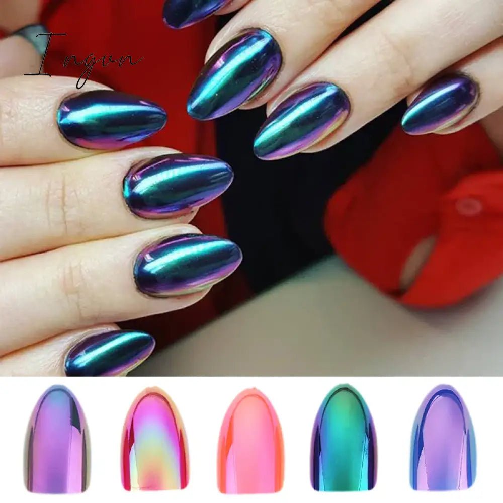 Nails STILETTO Fake Nail Tips 12pcs/Box Metallic False Nail Art Manicure Press on Nails Mirror Look