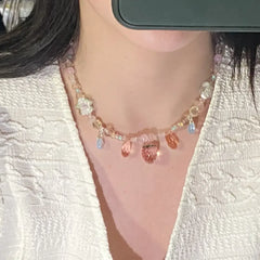 New Korean Fashion Cute Colorful Fruit Flower Beaded Necklace For Women Girls Aesthetic Jewelry