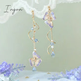New Korean Flower Asymmetrical Dangle Earrings For Women Long Tassel Butterfly Imitation Pearl Cat