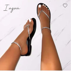 New Rhinestone Decor Toe Post Thong Flip-Flops Women Slides Outdoor Non-Slip Beach Sandals 2023