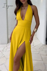 Sexy Solid Backless Slit Halter Sleeveless Dresses(5 Colors) Dresses/Casual Dresses