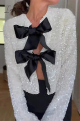 Sexy Solid Sequins With Bow O Neck Outerwear Outerwear/Blazer & Suits &Jacket