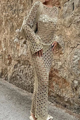 Sexy Vacation Solid Hollowed Out Backless Swimwears Cover Up Swimwears/Cover-Ups & Beach Dresses