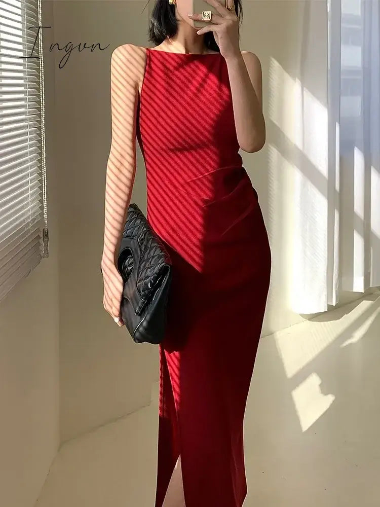 Summer Women Elegant Casual Midi Dress Spaghetti Strap Bodycon Slim Party Birthday Clothes Female