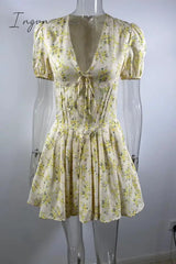 Sweet Elegant Print Flowers Frenulum V Neck A Line Dresses Dresses/Floral
