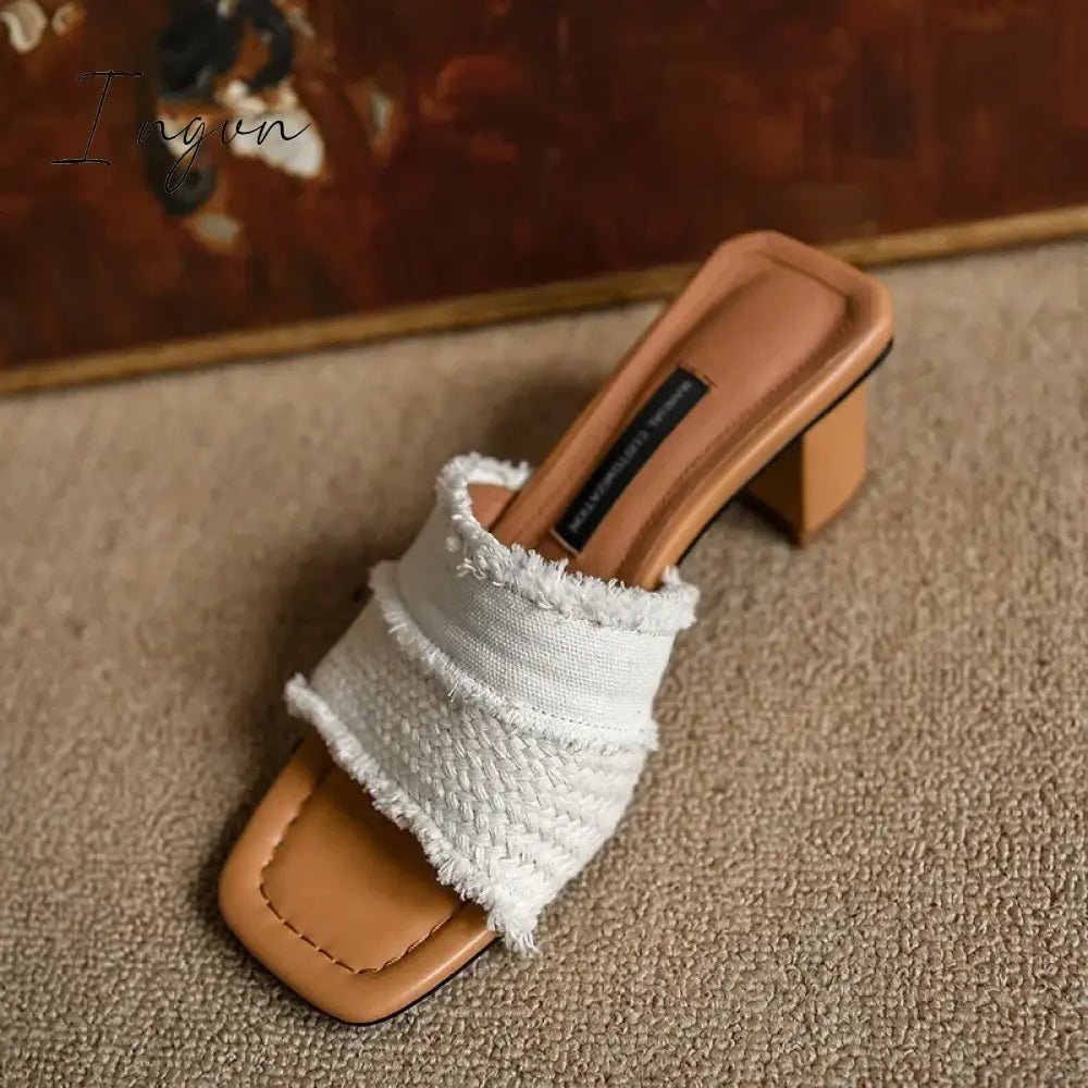 Women Open Toe High Heel Slippers Retro Chunky Platform Slides 2023 New Summer Breathe Comfort