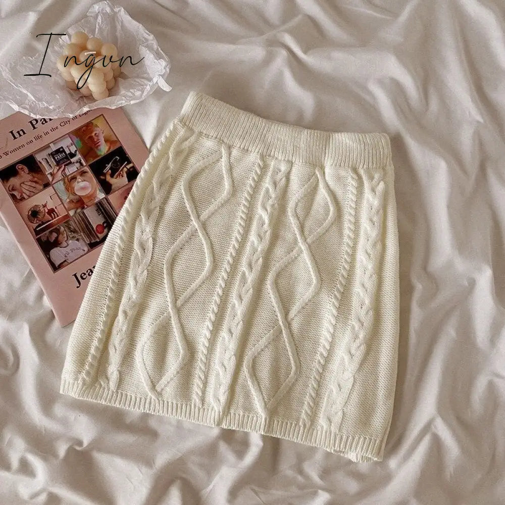 Ingvn - outfits aesthetic Autumn Winter Sweet Lolita Style Skirt Sets Japanese Girls Cute Rabbit Embroidery Kintted Sweater Skirts Spring Women 2PC Set