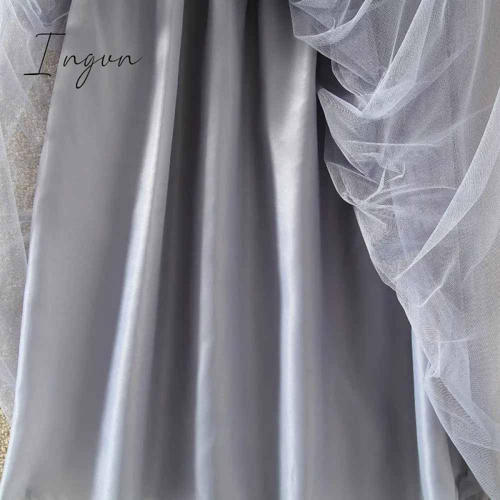Ingvn - Autumn Winter Vintage Tulle Skirt Women Elastic High Waist Mesh Skirts Long Pleated Tutu Skirt Female Jupe Longue