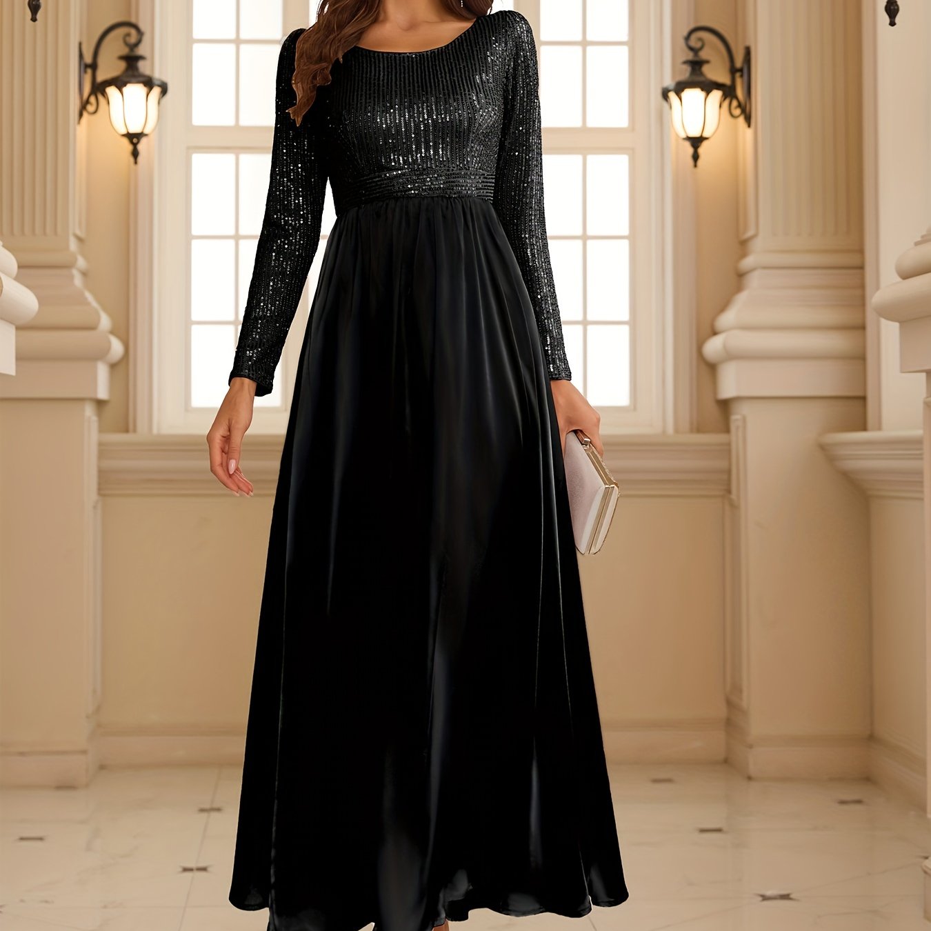 Wedding Guest Dresses Cocktail Dresses Women's Sequin Long Sleeve Evening Gowns