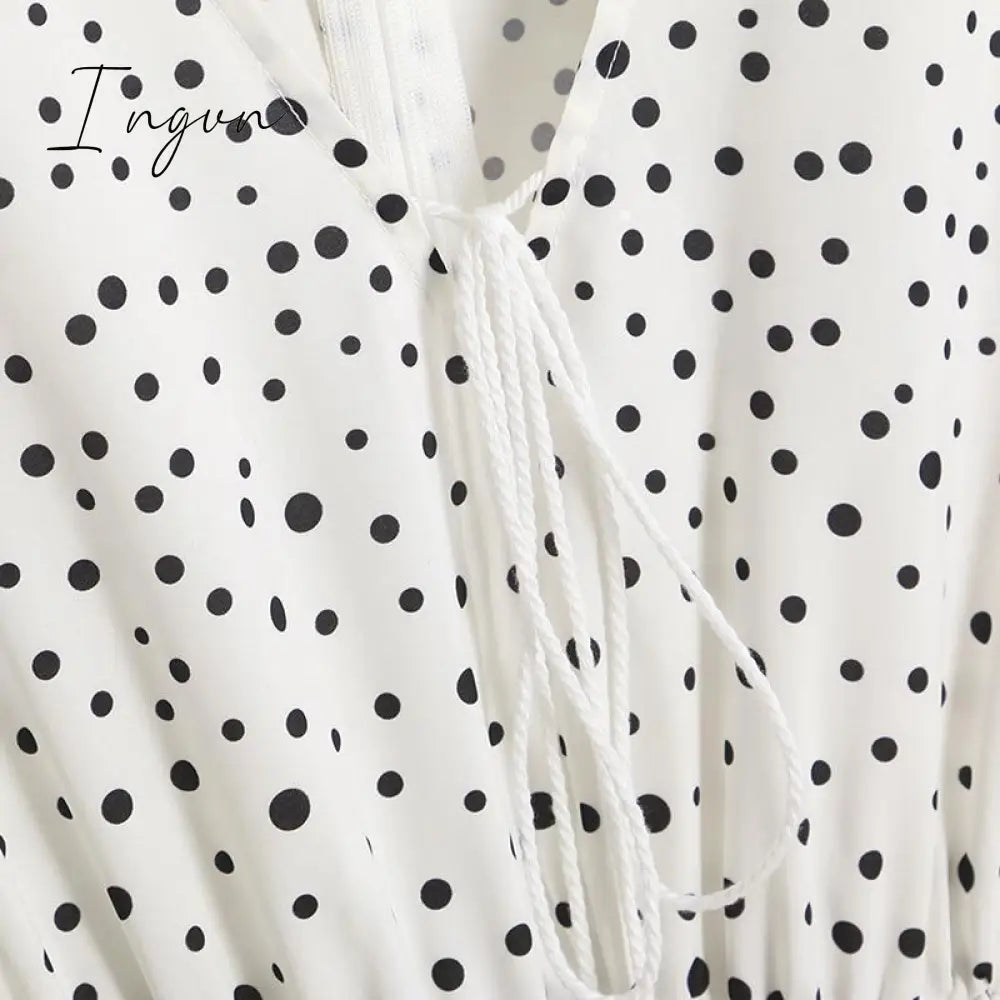 Ingvn -  V Neck Dot Printed Floor Length Dress(3 Colors)