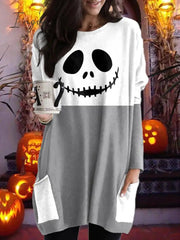 Ingvn - Women's Tunic Shirts Tunic Black White Wine Plaid Color Block Pocket Print Long Sleeve Halloween Weekend Round Neck Long Abstract Painting S