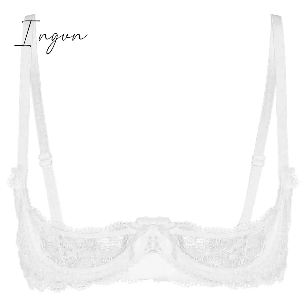 Ingvn - Women See Through Sheer Lace Hollow Out Lingerie Adjustable Spaghetti Shoulder Straps Open Cups Bra Push Up Underwire Bra Tops