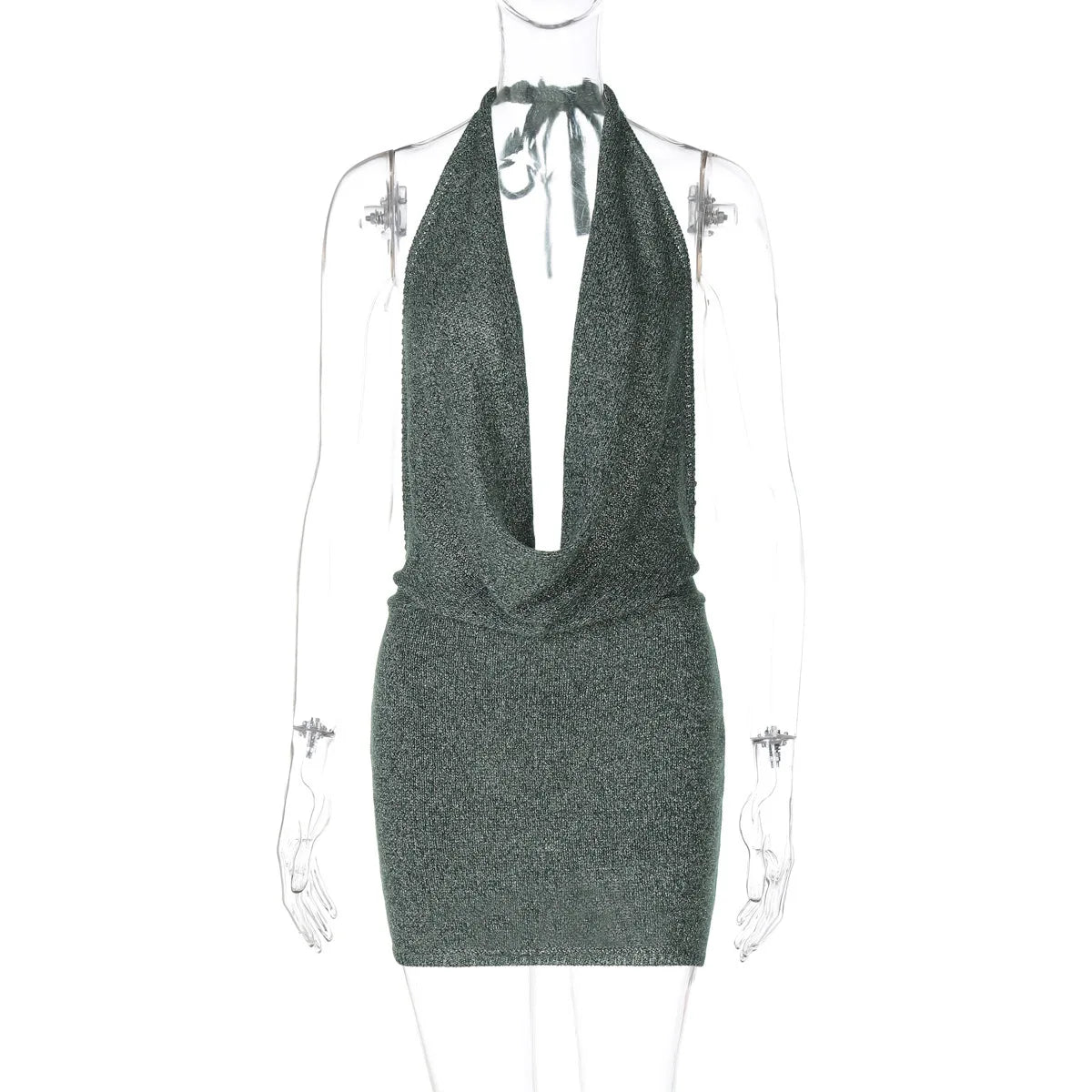 Halter Deep V Neck Sexy Mini Dress For Women Robe Fashion Sleeveless Backless Bodycon Club Dress Elegant Vestido
