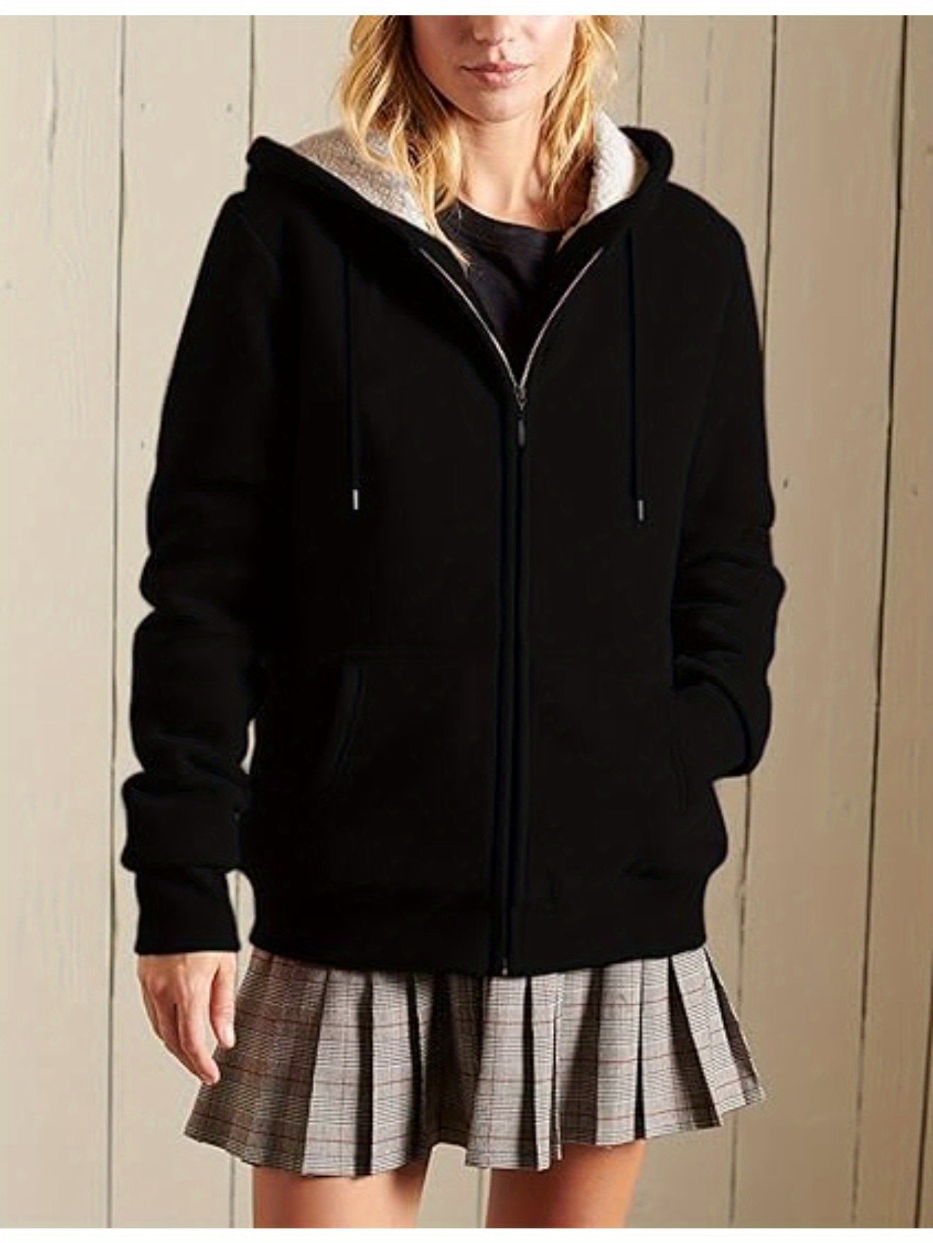 Full Zip Up Women's Casual Sherpa Lined Hoodie Sweatshirt Jacket Coat