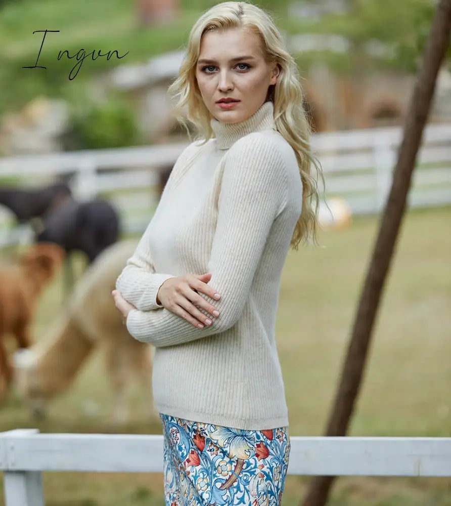 Ingvn - 100% Merino Wool Turtleneck Women Sweater Autumn Winter Warm Soft Jumper Women Knitted Pullover Femme Cashmere Sweater Knit