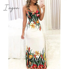 Ingvn - Summer Women Lady Sexy Sleeveless Strap Deep V-Neck Long Maxi Evening Party Elegant Dress Sundress