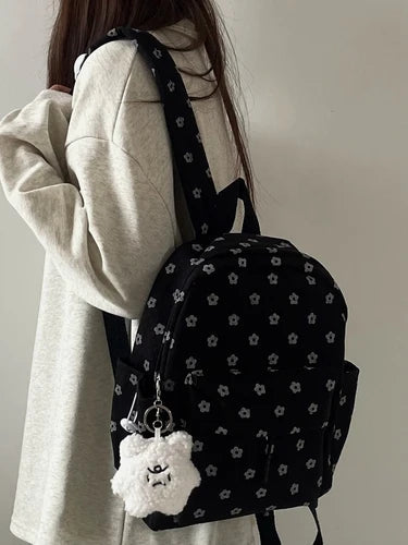 INGVN  Mini Japanese Sweet Floral Print Backpack Casual Y2k Aesthetic Preppy Schoolbags Women Kawaii All Match Backpacks for Students