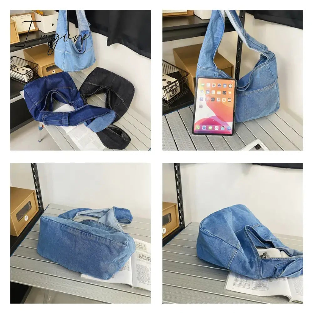 Ingvn - Denim Women's Bag 2024 New Eco Reusable Ladies Handbags Canvas Shopping Travel Shoulder Bags Unisex Jeans Crossbody Bag Shoppers