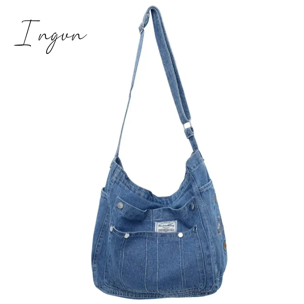 Ingvn - Denim Women's Bag 2024 New Eco Reusable Ladies Handbags Canvas Shopping Travel Shoulder Bags Unisex Jeans Crossbody Bag Shoppers