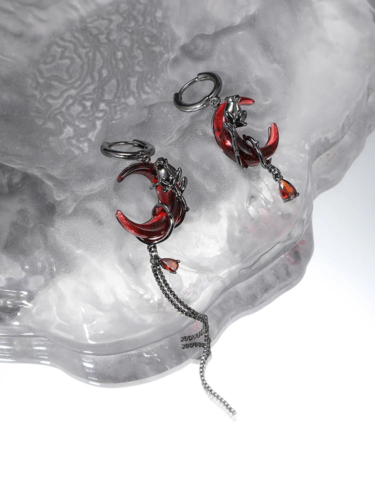 INGVN  2024 New Rose Crescent Set Asymmetrical Earrings For Women's Goth Jewelry Party Gifts