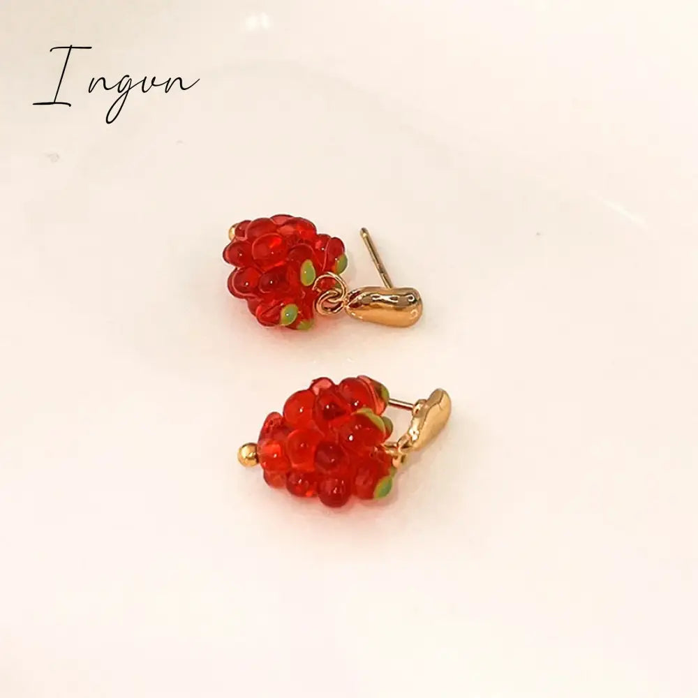 New Trendy Cute Red Raspberry Earrings for Women Exquisite Alloy Studs Niche Design Party Jewelry Girlfriend Gifts