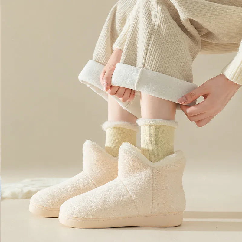 Ingvn  Women Winter Slippers Warm Plush Slip-on Couples Home Floor Shoes Anti-slip Comfortable Flats Female Soft Faux Fur Boots