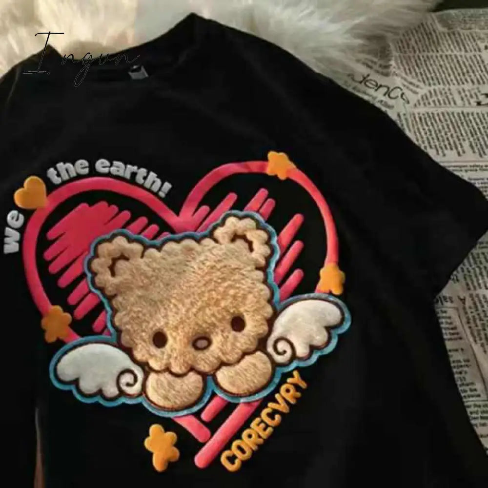 Ingvn - Kawaii Dog Print T-Shirt Harajuku Casual Loose Summer Women'S T-Shirt Cute Sweet Aesthetic Oversized Tops Streetwear