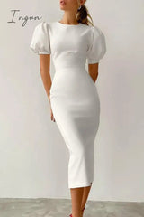 Ingvn - Elegant Solid Patchwork O Neck A Line Dresses